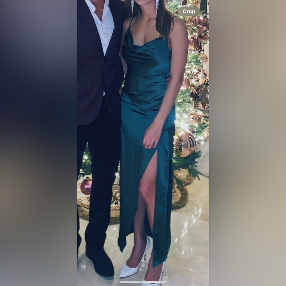 Emerald green satin dress